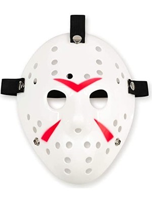 Beyaz Kırmızı Çizgili Tam Yüz Hokey Maskesi