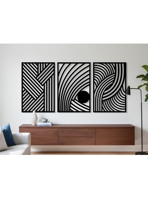 3 Parça Modern Geometrik Ahşap Duvar Tablosu Seti – Dekoratif Mdf Tablo