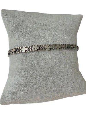 Cesicey Çelik Yonca Detaylı Gümüş Renkli Kararmaz( 17+5 Boy  )Zarif Kadın Bileklik