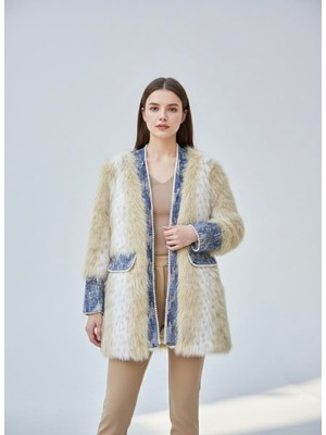 Rabiossa Kadın Inci Detaylı Payetli Desenli Kürk Ceket