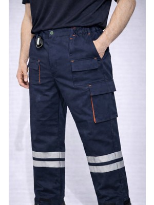 Turuncu Detaylı Lacivert Iş Pantolonu