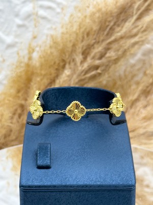 Livora Jewelry 925 Ayar Gümüş Gold Renk Taşsız Yonca Kadın Bileklik – Zarif Şık Tasarım