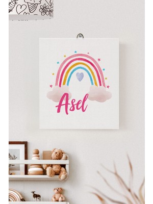Lilabio Isme Özel Çocuk Odası Kanvas Tablo Gökkuşağı (17X21 Cm)