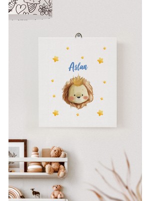 Lilabio Isme Özel Çocuk Odası Kanvas Tablo Aslan (17X21 Cm)
