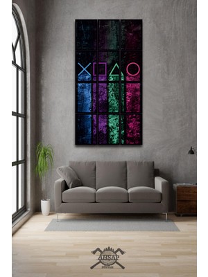 Pi Dekorasyon 12 Parça Game Playstation Çerçeve Görünümlü Mdf Tablo Duvar Süsü Hediyelik Eşya (45CM x 85CM)