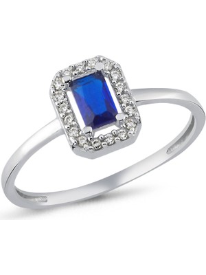 Zeya Kuyumculuk 14 Ayar Beyaz Altın Mavi Baget Taşlı Yüzük