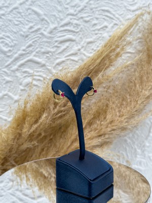 Livora Jewelry 925 Ayar Gümüş Gold Renk Yakut Taşlı Halka Model Kız Çocuk Küpesi