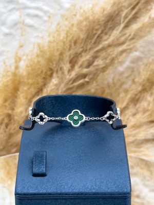 Livora Jewelry 925 Ayar Gümüş Malahit Taşlı Yonca Kadın Bileklik – Spor Şık Tasarım