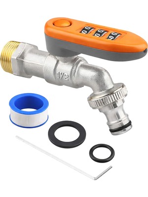 Sunup SN-29268 3 Haneli Şifreli Kilitli Bahçe Musluğu 1/2" Dış Mekan Su Vanası Hortum Bağlantı Seti