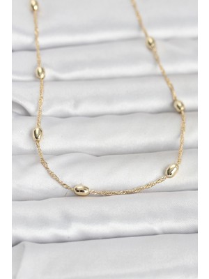 cm 14K Gold Renk Topçuklu Burgu Zincir Model 60 cm Kadın Kolye