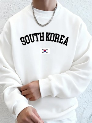 Güney Kore Bayrağı Baskılı Erkek Sweatshirtleri Kışlık Bisiklet Yaka Kapüşonlu Üstler Sokak P