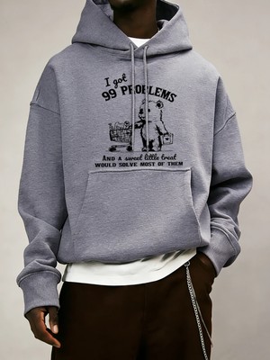 Sevimli ve Mutlu Alışveriş Ayı Desen Sonbahar Erkekler Moda Hoody Cep Rahat Spor Giysiler Pol