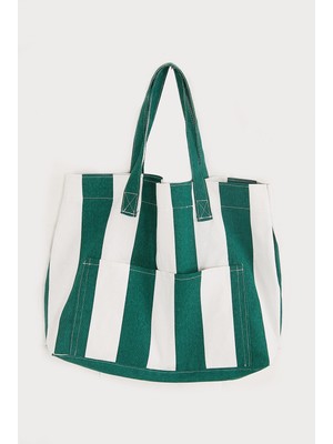 Katre46 Kadın Kanvas 2 Cepli Günlük Renkli Plaj Omuz Çantası Yeşil