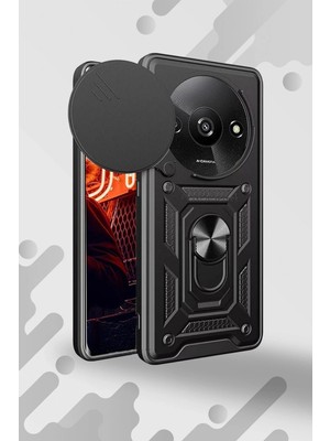 Sh Ticaret Newface Redmi A3 4g Kılıf Pars Lens Yüzüklü Silikon - Siyah