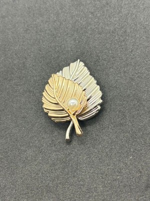 Boncukcu Abla Gümüş ve Gold Un Birleşimi Yaprak Model Çiçek Broş Inci Detay Dikme Broş 4 cm