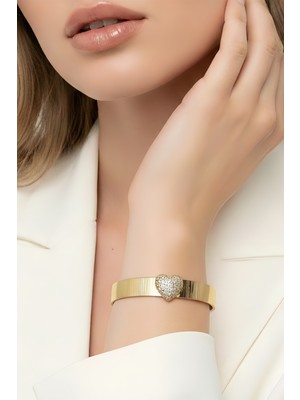 Eva Takı Store Taşlı Kalp Hasır Model Choker Stil Narin Kelepçe Bileklik