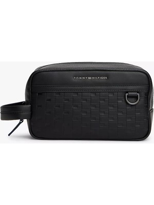 Tommy Hilfiger Erkek Metal Logo Fermuar Kapama Deri Kısa Kulp Siyah Omuz Çantası AM0AM13947-BDS