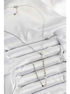 Pirinç Zirkon Taşlı Yıldız Figürlü Y Model Gümüş Renk Kadın Kolye - Lisinya