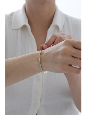 Yavuz Kuyumculuk 14 Ayar Altın Mavi Mineli Taşlı Kelepçe