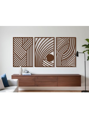 3 Parça Modern Geometrik Ahşap Duvar Tablosu Seti – Dekoratif Mdf Tablo