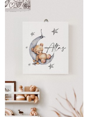 Lilabio Isme Özel Çocuk Odası Kanvas Tablo Ayıcık (17X21 Cm)