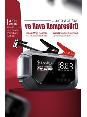Ensiga Akü Acil 12.000MAH Durum Marş Powerbanki Oto Lastik Hava Kompresörü ve Jump Starter