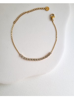 MoM's Collection Minimal Taşlı Ince Zincir 316L Çelik Bilezik