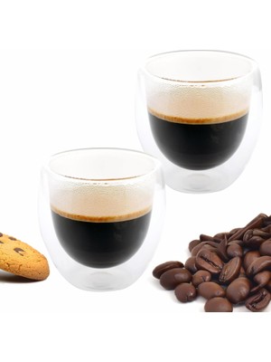 Hype Store Orret Home 2 Adet Çift Cidarlı Iki Katmanlı Borosilikat Cam Bardak, Yalıtımlı Cappuccino Latte Kahve