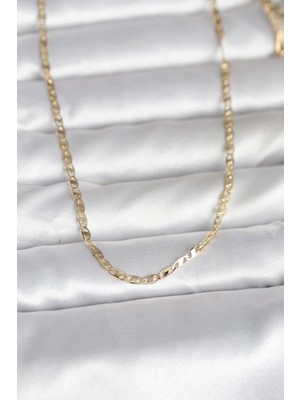 Nuveden cm 14K Gold Renk Yassı Zincir Model 60 cm Kadın Kolye - TJ-BKO10984 DIE-RSTG34