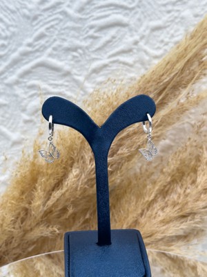 Livora Jewelry 925 Ayar Gümüş Halka Kilitli Zirkon Taşlı Kelebek Sallantılı Küpe