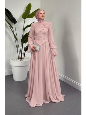 Merven Akyüz Lumiere Seyyar Korseli Şifon Abiye Pudra