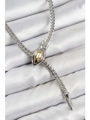 Nuveden Ieg™ Pirinç Asansörlü Yılan Model Gümüş Renk Kadın Kolye NVDN-RSBJT34