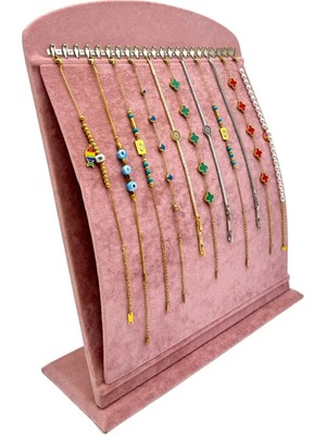 Sezgin Kutu ve Aksesuar Oval Dikey Bileklik ve Zincirlik Standı Pembe Süet