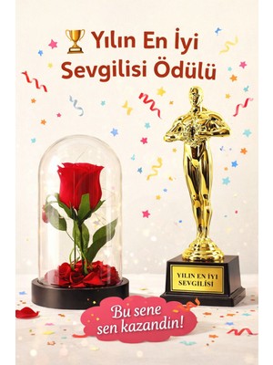 Home Dekor Hediye Sevgililer Gününe Romantik Hediye Yılın En Iyi Sevgilisi Oscar Biblo ve Işıklı Mika Fanus Gül Seti