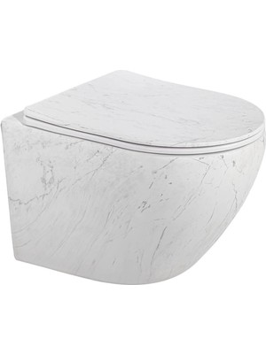 Lena - Asma Klozet Mermer Desenli Mat Beyaz Kapak Dahil Outlet - ET-W1200M8-