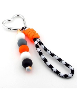 Solfera Safari Ateşi Kalp Klipsli El Yapımı Turuncu Beyaz Top Charmlı Çanta Süsü KY170