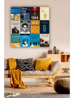 Pi Dekorasyon 12 Parça Kitap Kapakları Resimleri Çerçeve Görünümlü Mdf Tablo Duvar Süsü Hediyelik Eşya Kitap