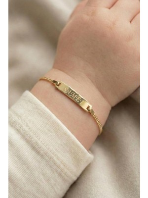 Fiyonk Kuyumculuk 14 Ayar Altın Gurmet Zincirli Dikdörtgen Plaka Bebek Çocuk Künyesi