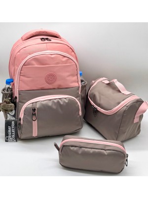 MegiHero Ilk Okul Çantası 3'lü Seti Unisex Çocuk Ilkokul Çantası MTC-8010 Pudra Vizon