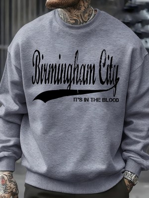 Birmingham City Mektup Baskılı Sonbahar Erkek Kazak Bisiklet Yaka Yumuşak Kazak Hip Hop Polar