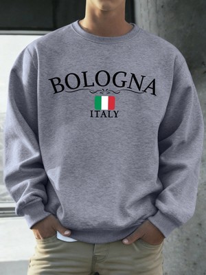 Bologna Italya Bayrağı Desen Kazaklar Erkekler Sokak Polar Spor Hipster Sonbahar Hip Hop Gevş