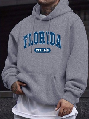 Florida Est 1845 Mektup Yaratıcı Baskı Erkek Polar Giyim Sonbahar Günlük Eşofman Temel Spor K