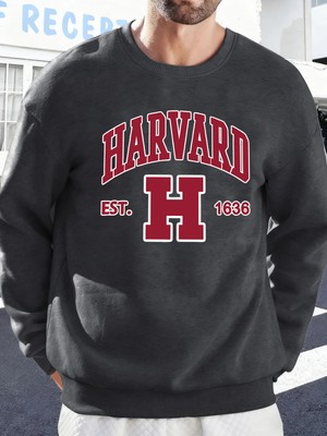 Harvard Est. 1636 Baskılı Erkek Sokak Sweatshirtü Polar Oversize Kazaklar Sonbahar Her Şeyle