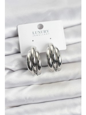 Kaia Life Gümüş Renk Pirinç Yarım Halka Model Kadın Küpe