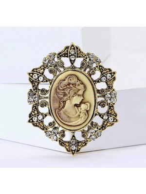 Rachel Silver Vintage Antik Lady Cameo Kraliçe Broş