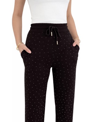 Lubiti Taş Detaylı Rahat Kesim Modal Pantolon /yüksek Bel Lastikli Bol Paça