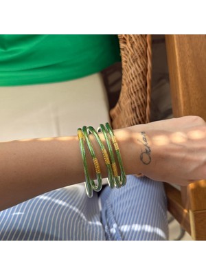 Alice İsstanbul Koyu Yeşil Plastik Simli Bilezik Seti
