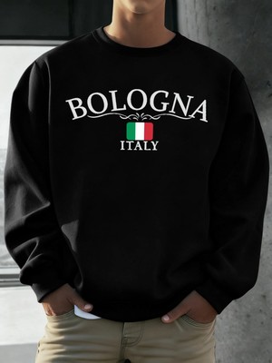 Bologna Italya Bayrağı Desen Kazaklar Erkekler Sokak Polar Spor Hipster Sonbahar Hip Hop Gevş