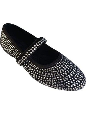 Liarca Kadın Siyah Taşlı Babet Ayakkabı – Şık, Rahat, Günlük Mary Jane Rahat Babet - Tokalı Bantlı Günlük ve Şık Düz Taban Ayakkabı