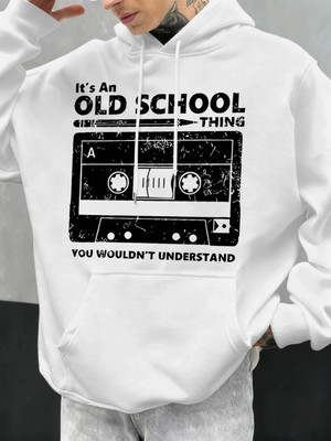 Eski Okul Tarzı Baskılı Erkek Kapüşonlu Sweatshirt Sonbahar Hip Hop Kapüşonlu Günlük Polar Sp